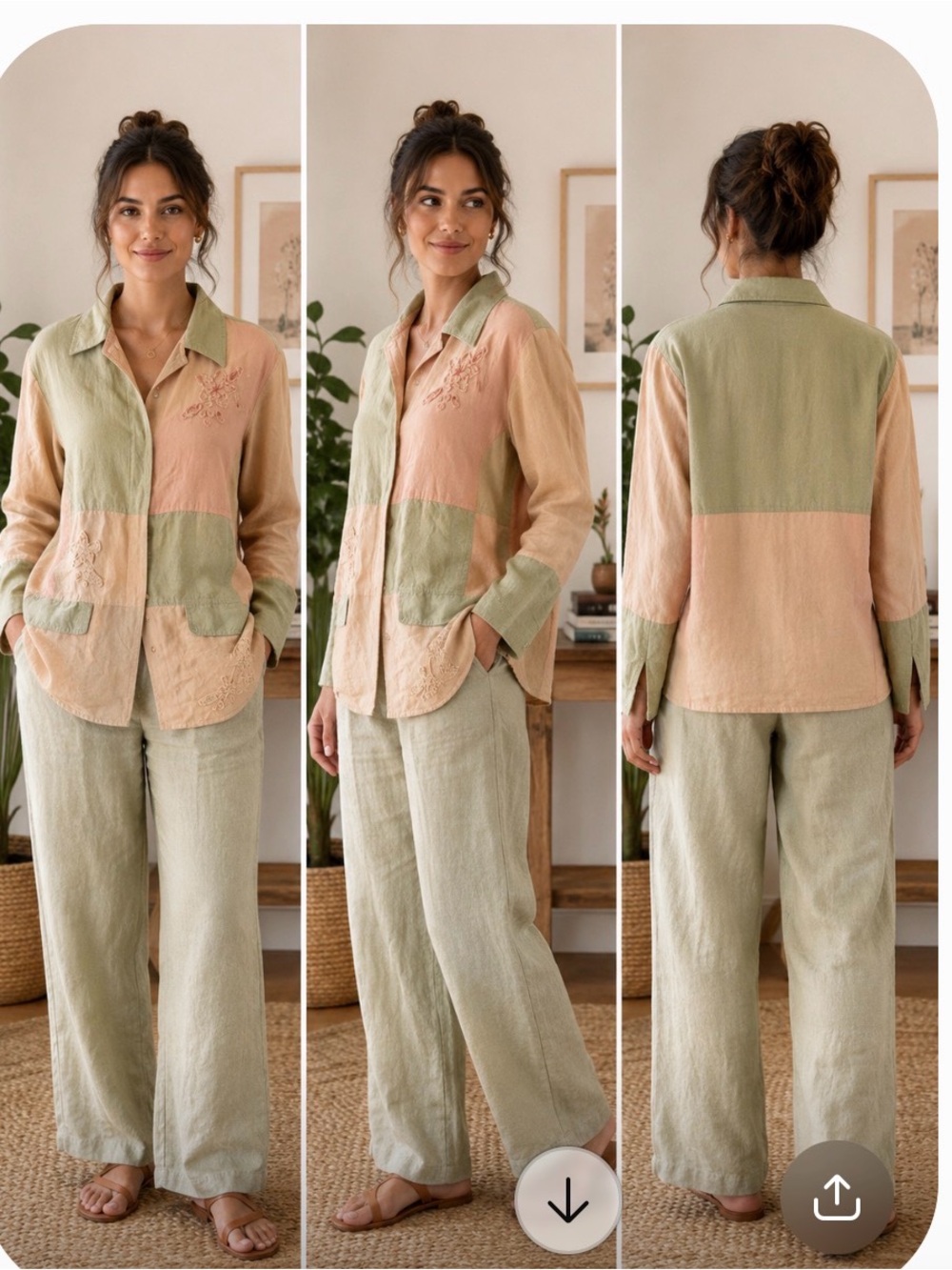 Women’s vtg pant Set Patchwork Embroidered Pink & Sage 14 Langenlook grannycore